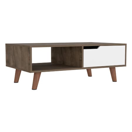 Tuhome Oslo Coffee Table 2.0, One Drawer, Four Legs, Dark Brown/White MBB7944